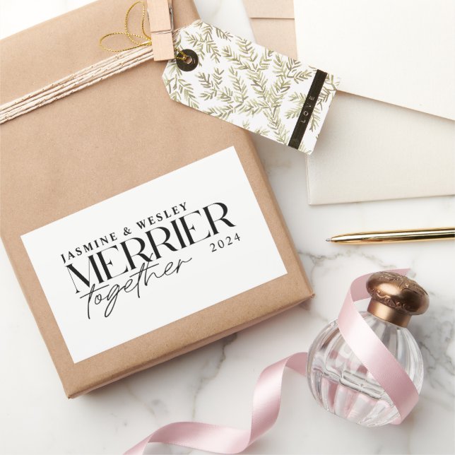 Sticker Rectangulaire Minimaliste Noël de mariage Merrier Together (Cadeaux)