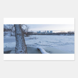 Sticker Rectangulaire minneapolis skyline et glace mississippi