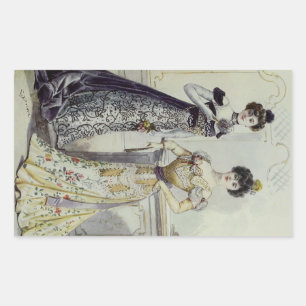 Sticker Rectangulaire Mode française vintage - Robe noire, jaune