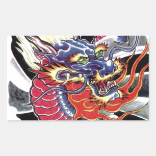 Sticker Rectangulaire Modèle de tatouage japonais Blue Dragon