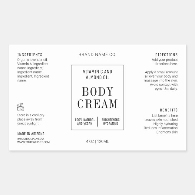 Sticker Rectangulaire Modern Simple 4OZ Cosmetic Bottle Wraparound Label (Devant)