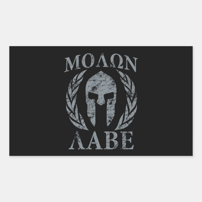 Sticker Rectangulaire Molon Labe Laurels, guerrier spartiate (Devant)
