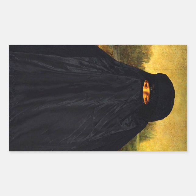 Sticker Rectangulaire Mona Lisa cachée derrière la burqa (Devant)
