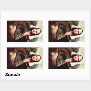 Sticker Rectangulaire Mona Lisa pèlerine de Thanksgiving avec dinde