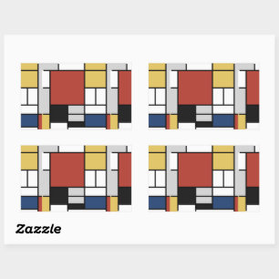Sticker Rectangulaire Mondrian Peinture Rouge Plane Jaune Noir Gris Bleu