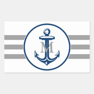 Sticker Rectangulaire Monogramme Ancre bleue marine