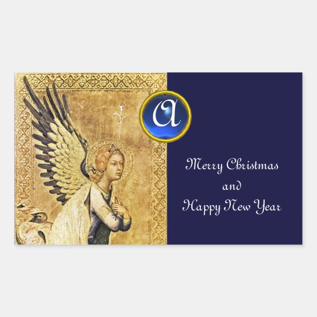 Sticker Rectangulaire MONOGRAMME ANGEL ANNONCE, Sapphire Bleu (Devant)