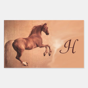 STICKER RECTANGULAIRE MONOGRAMME DE CHEVAL ROUGE