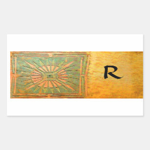 Sticker Rectangulaire MONOGRAMME D'ÉTOILE DU MATIN, jaune antique, marro