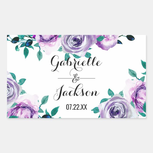 Sticker Rectangulaire Monogramme Mariage d'aquarelle de la menthe et du  (Devant)