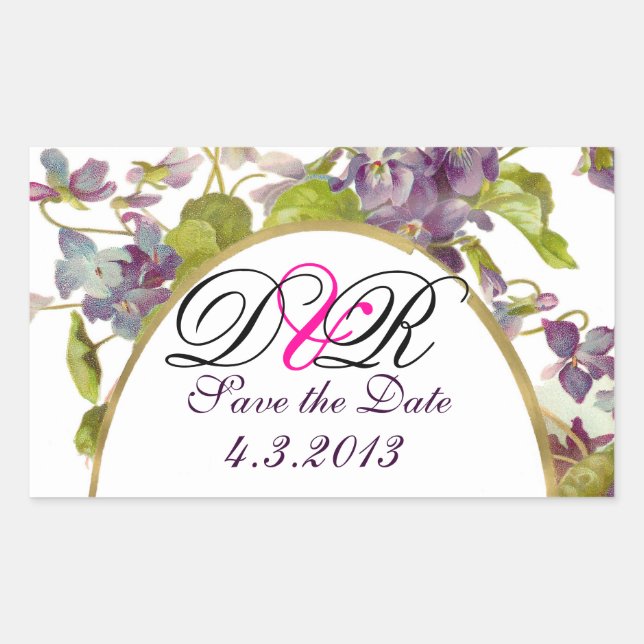 STICKER RECTANGULAIRE MONOGRAMME ROMANTİCA / VIOLETS PURPLE ENREGISTRER  (Devant)