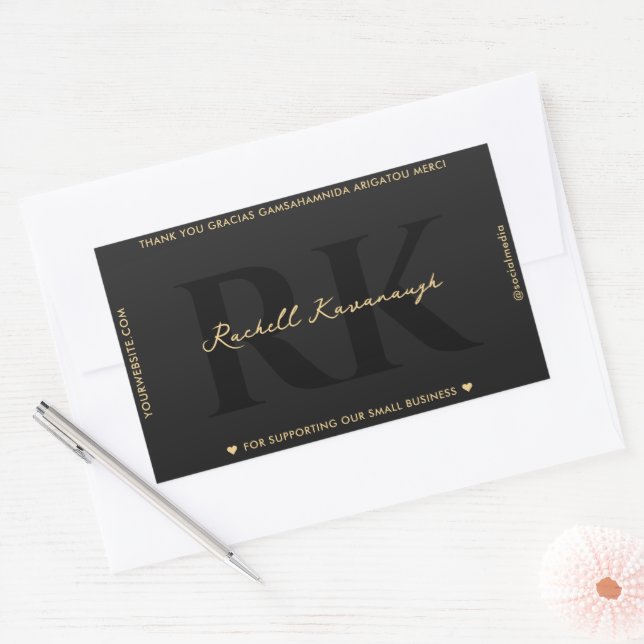 Sticker Rectangulaire Monogramme simple moderne Elégant Black Gold (Enveloppe)