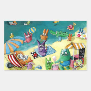 Sticker Rectangulaire Monstres sur la plage