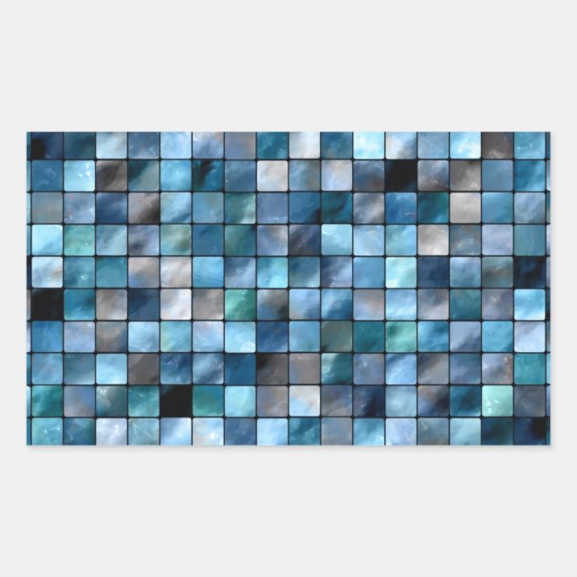 Sticker Rectangulaire Mosaïque Bleue De Carreaux (Devant)