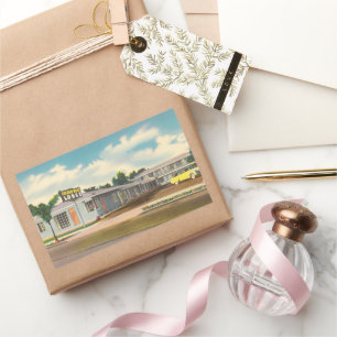 Sticker Rectangulaire Motel Rétro, Hôtel Golden West Lodge avec Palmiers