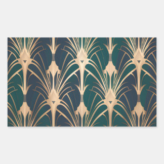 Sticker Rectangulaire Motif Art Déco élégant or et vert émeraude