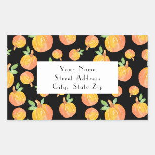 Sticker Rectangulaire Motif Citrouille Aquarelle Arrière - plan noir éti