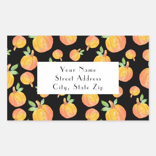 Sticker Rectangulaire Motif Citrouille Aquarelle Arrière - plan noir éti (Devant)
