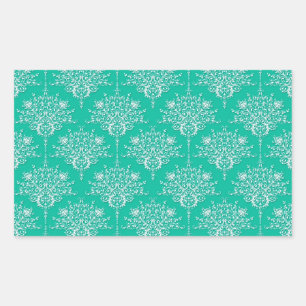 Sticker Rectangulaire Motif damassé en vert sarcelle menthe et blanc