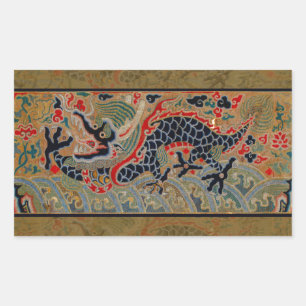 Sticker Rectangulaire Motif de broderie en soie de dragon chinois antiqu
