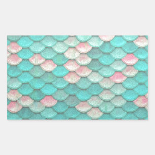 Sticker Rectangulaire Motif d'effet d'échelles de poisson brillant turqu