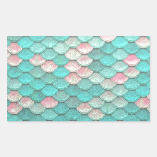 Sticker Rectangulaire Motif d'effet d'échelles de poisson brillant turqu (Devant)