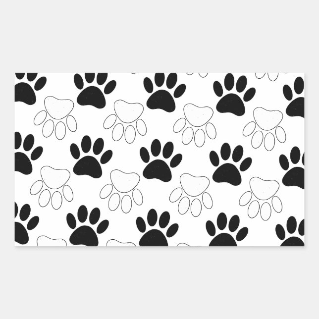 Sticker Rectangulaire Motif Empreinte de patte de chien noir et blanc (Devant)