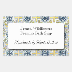 Sticker Rectangulaire Motif en carreaux bleu-jaune sur mesure pour savon