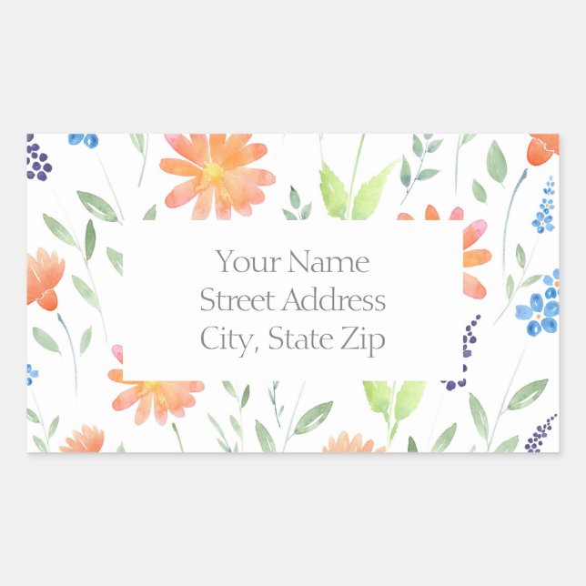 Sticker Rectangulaire Motif Fleur sauvage de l'aquarelle (Devant)