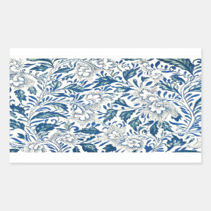 Sticker Rectangulaire Motif Floral bleu Antique Design asiatique