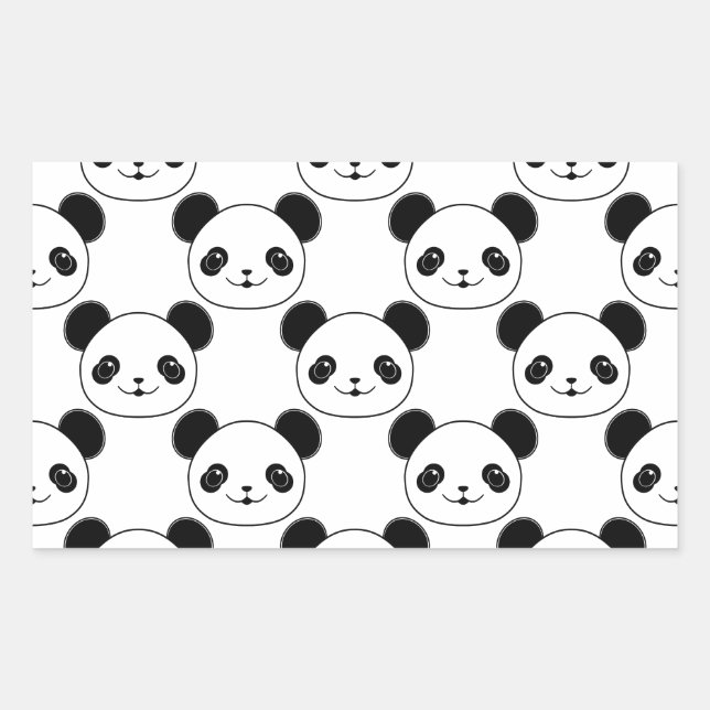 Sticker Rectangulaire Motif Kawaii Panda En Noir Et Blanc (Devant)