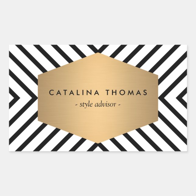 Sticker Rectangulaire Motif noir et blanc rétro Mod avec Emblème or (Devant)