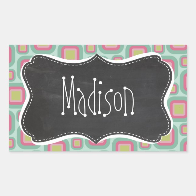 Sticker Rectangulaire Motif rétro rose et menthe ; tableau de bord Vinta (Devant)