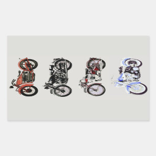 Sticker Rectangulaire MOTOCYCLES VINTAGES CLASSIQUES gris rouge noir