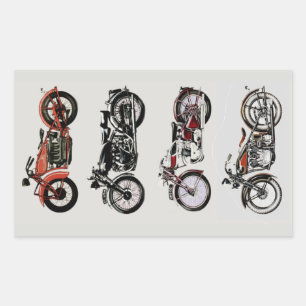 Sticker Rectangulaire MOTOCYCLES VINTAGES CLASSIQUES gris rouge noir