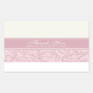 Sticker Rectangulaire Mots clés de mariage crème et Merci rose Favor