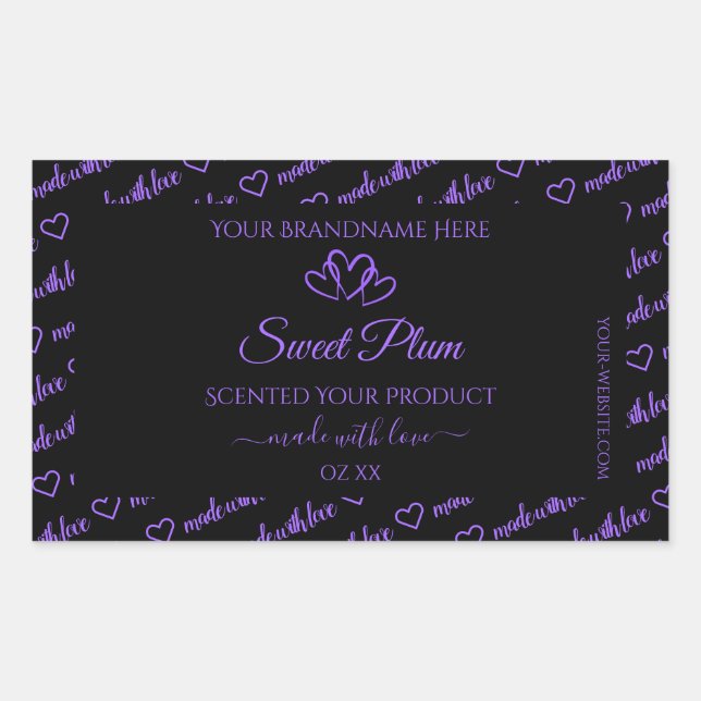 Sticker Rectangulaire Mots noirs et violets Cloud Produit Coeurs Étiquet (Devant)