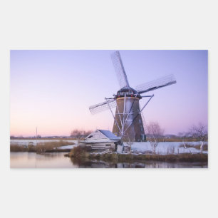 Sticker Rectangulaire Moulin à vent au lever du soleil dans le rectangle