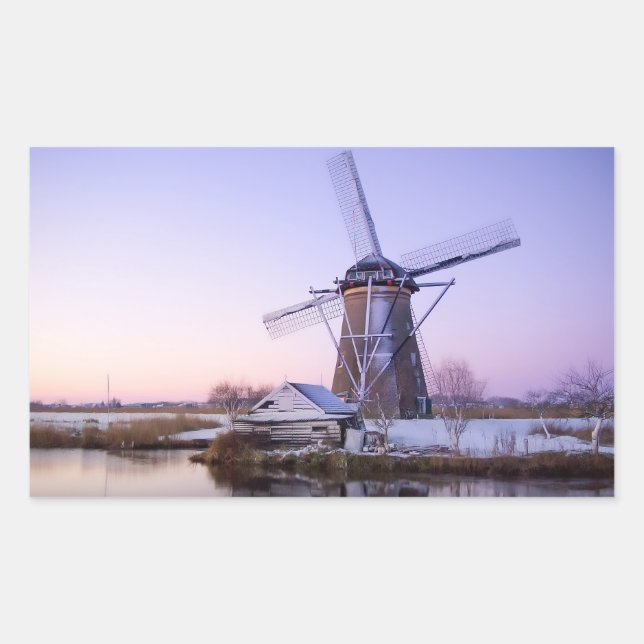Sticker Rectangulaire Moulin à vent au lever du soleil dans le rectangle (Devant)