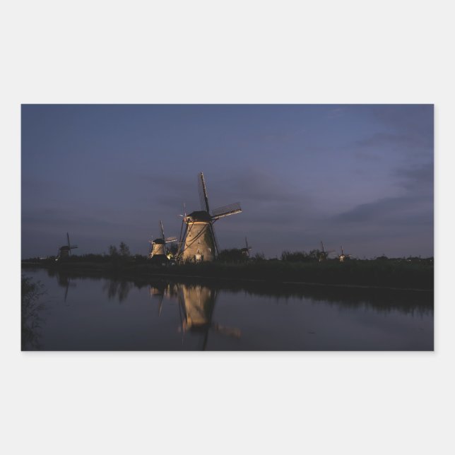 Sticker Rectangulaire Moulin à vent éclairé à l'autocollant rectangulair (Devant)