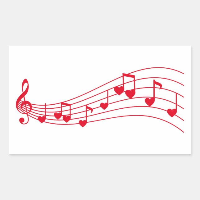 Sticker Rectangulaire musique d'amour, notes musicales aux coeurs (Devant)