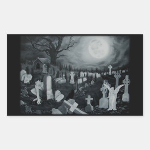 Sticker Rectangulaire Nachts auf dem Friedhof - Engel mit Teufel
