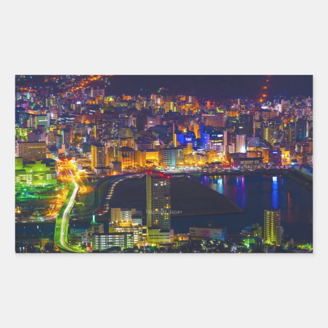 Sticker Rectangulaire Nagasaki Japon la nuit (Devant)