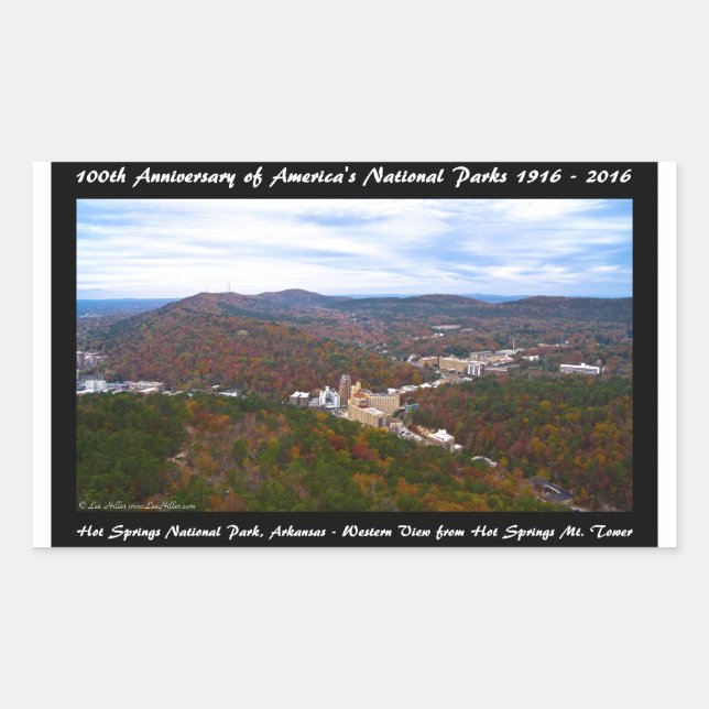 Sticker Rectangulaire National Park Anniversary Hot Springs Vue d'automn (Devant)