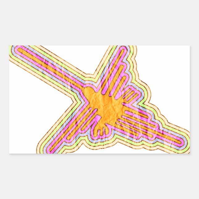 Sticker Rectangulaire Nazca Lignes Colibri Avec Effet Papier Rincé (Devant)