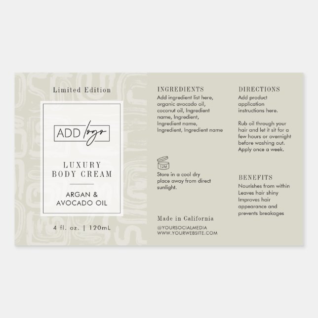 Sticker Rectangulaire Neutral Beige Boho Pattern Logo 4OZ Cosmo Bottle (Devant)