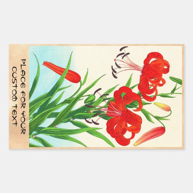 Sticker Rectangulaire Nishimura Hodo Tiger Lilies shin hanga fleurs (Devant)