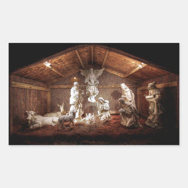 Sticker Rectangulaire Noël Avent Jésus Nativité Manger Scène (Devant)