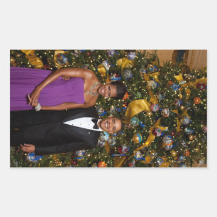 Sticker Rectangulaire Noël du président Barack Obama et de Michelle