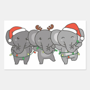 Sticker Rectangulaire Noël éléphant Animaux de Noël mignons Carré S